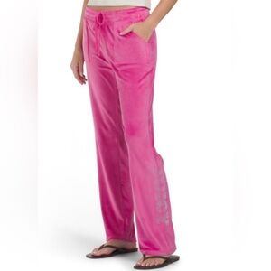 💎 Juicy Couture Rhinestone Logo Velvet Fleece Magenta Pants NWT